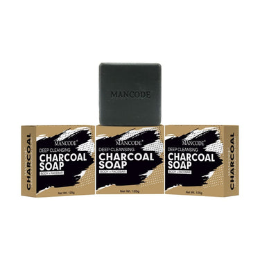 Mancode Activated Charcoal Soap - 125gram | Treats Oily Skin | Refreshing | Black Color Bar Soap | Natural Essential Oil Extract - 100% Vegetable Soap | Suitable for All Skin Types Pack of 3